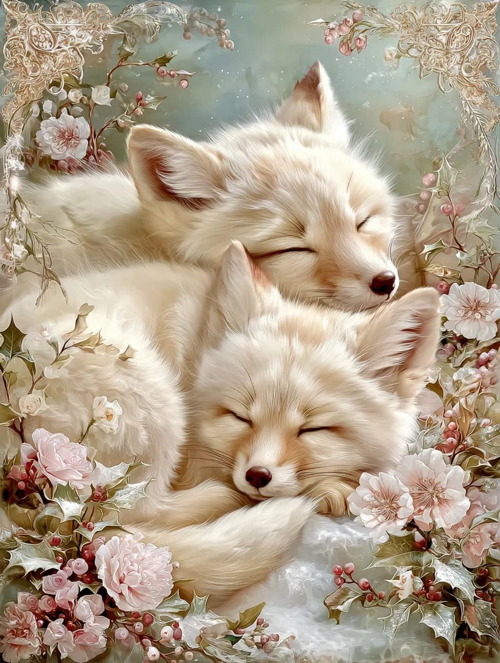Sleeping Foxes in Blossoms