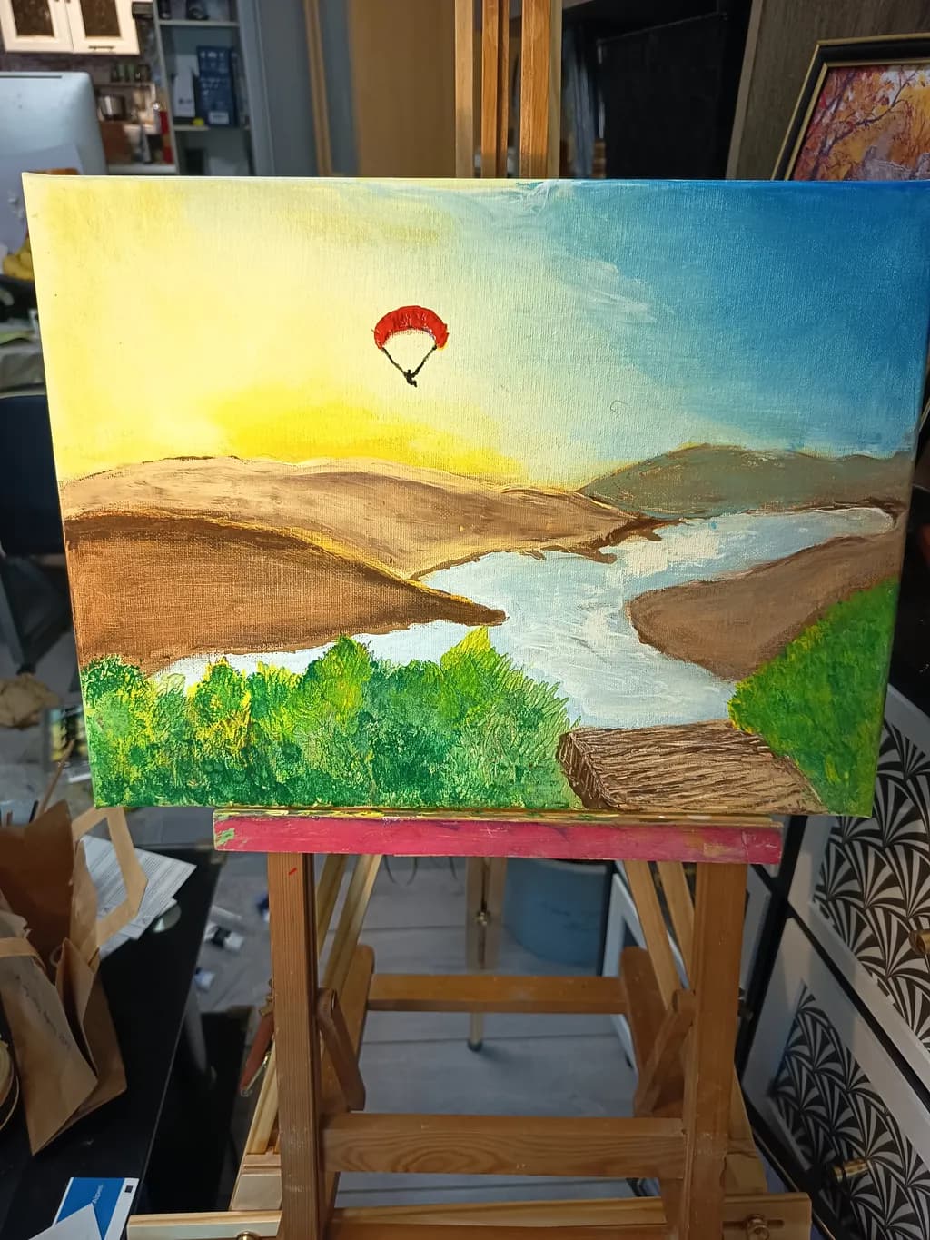 River Landscape with Paraglider