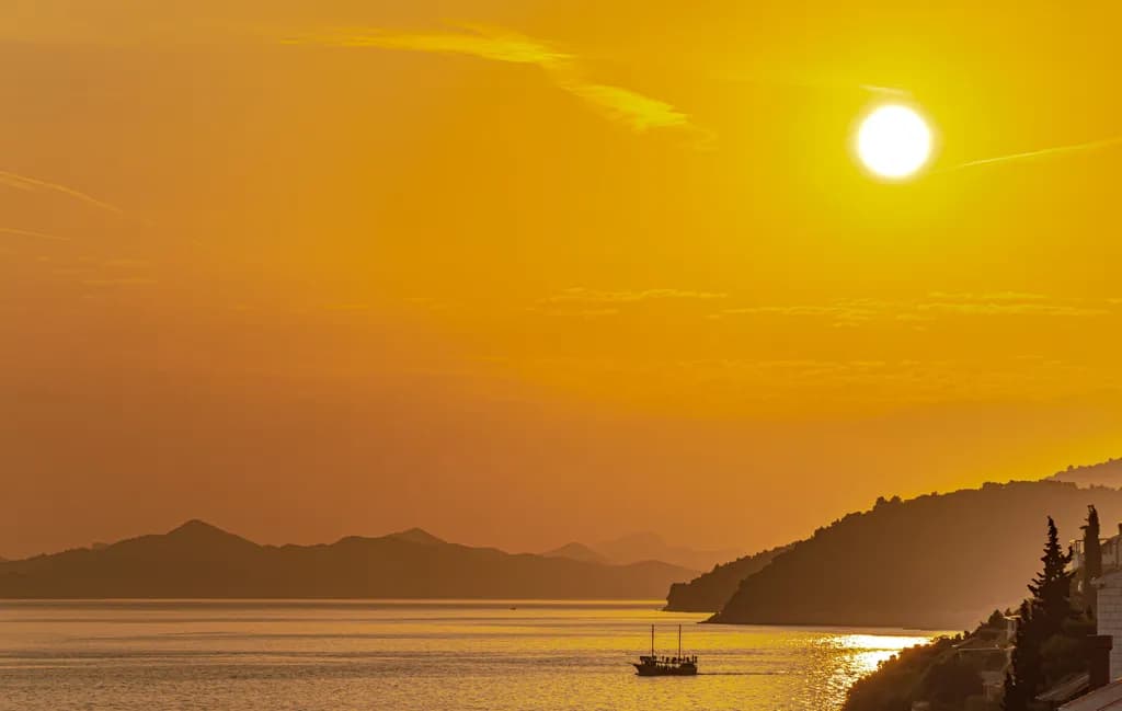 Sunset Over Water and Hills