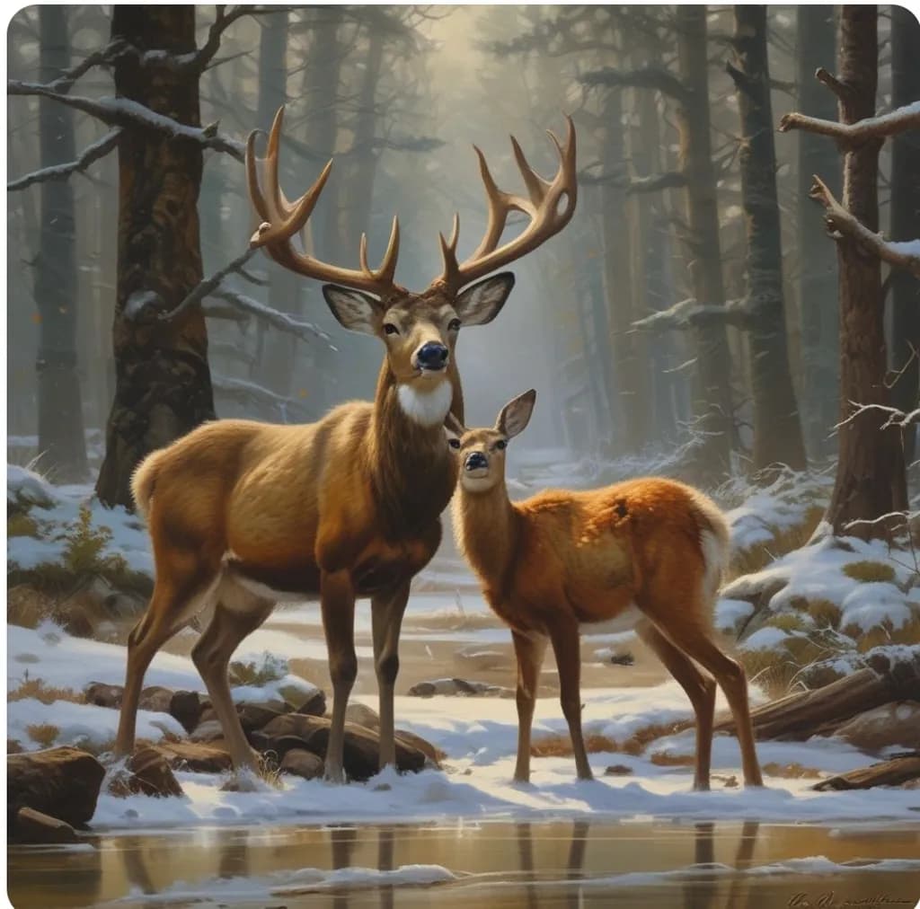 Winter Forest Deer