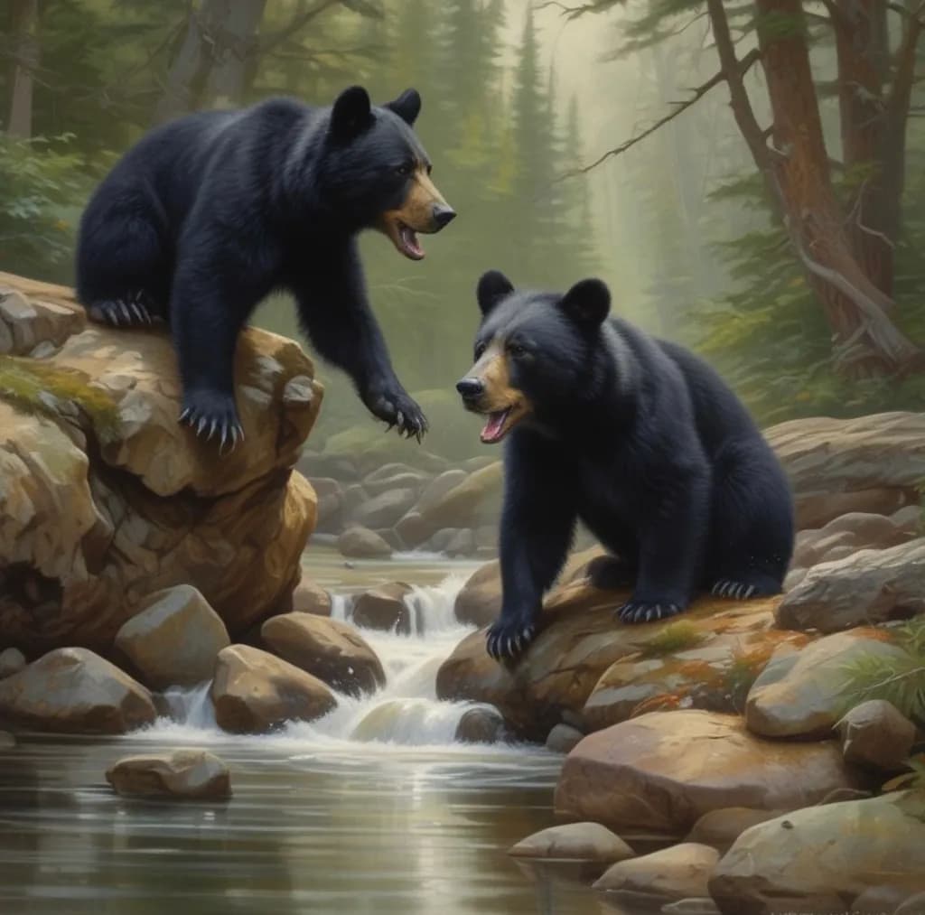 Forest Bears by the Stream