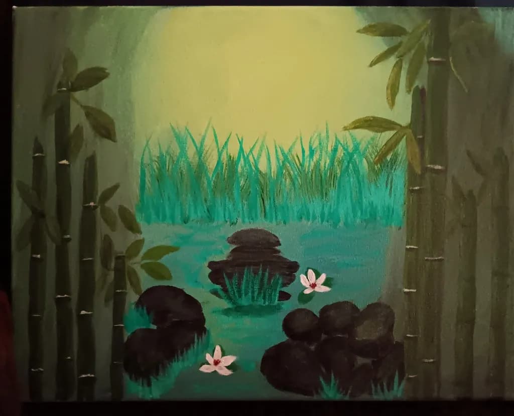 Bamboo and Pond Scene