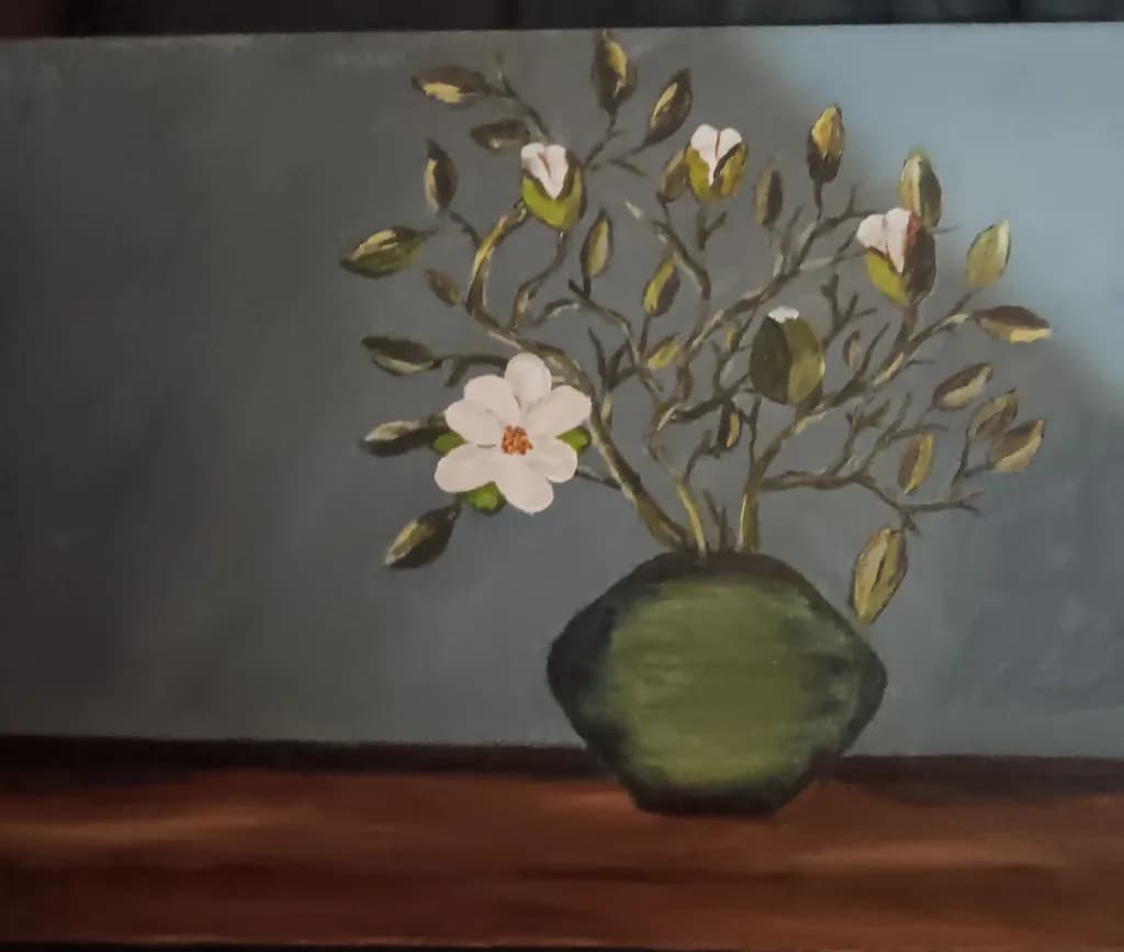 Green Vase with Blossoms