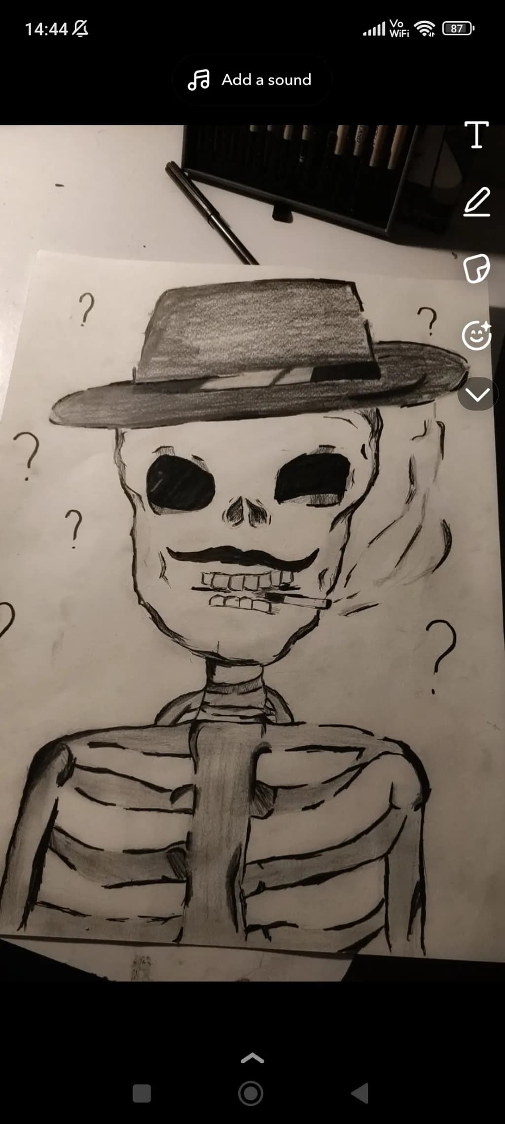 Skeleton with Hat and Cigarette