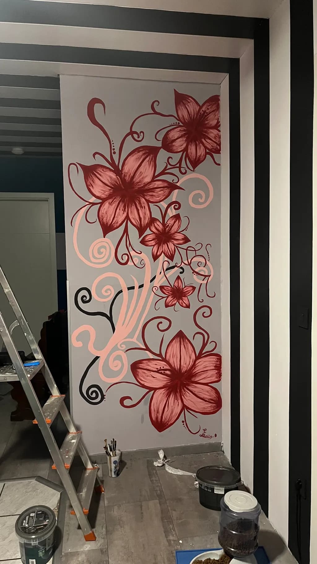 Crimson Floral Wall
