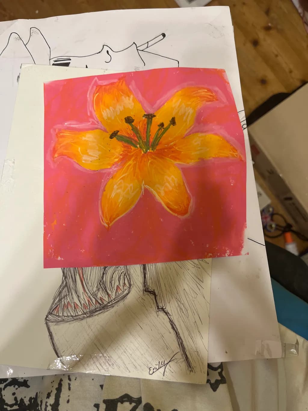 Orange Lily on Pink