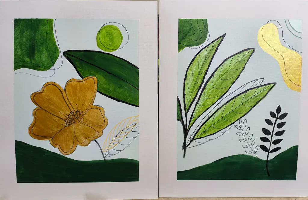 Botanical Leaves and Flower