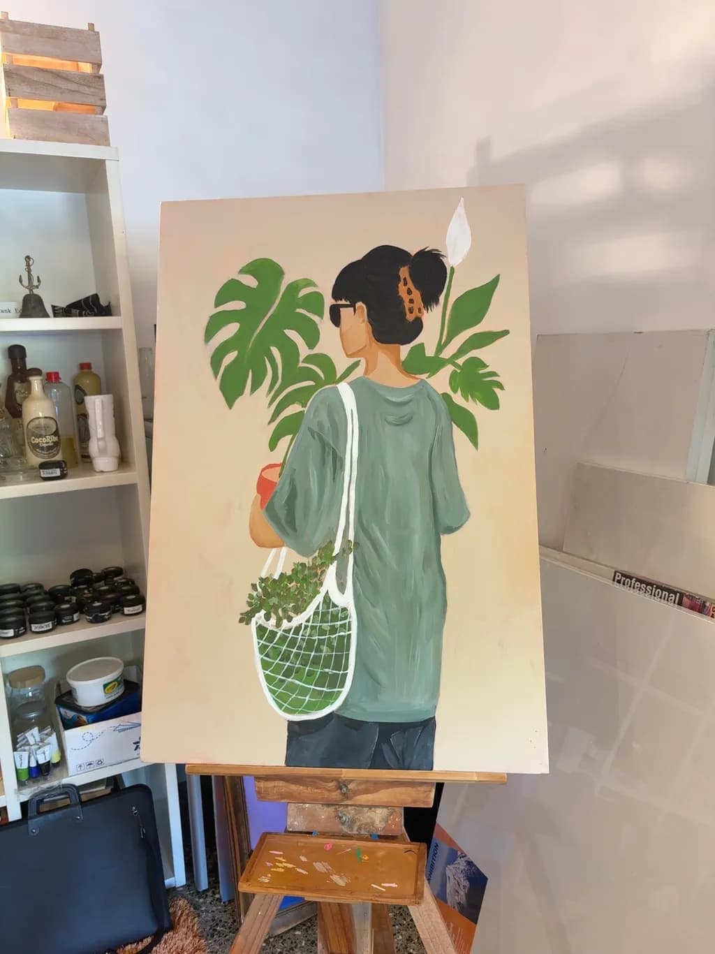 Woman with Monstera Plant