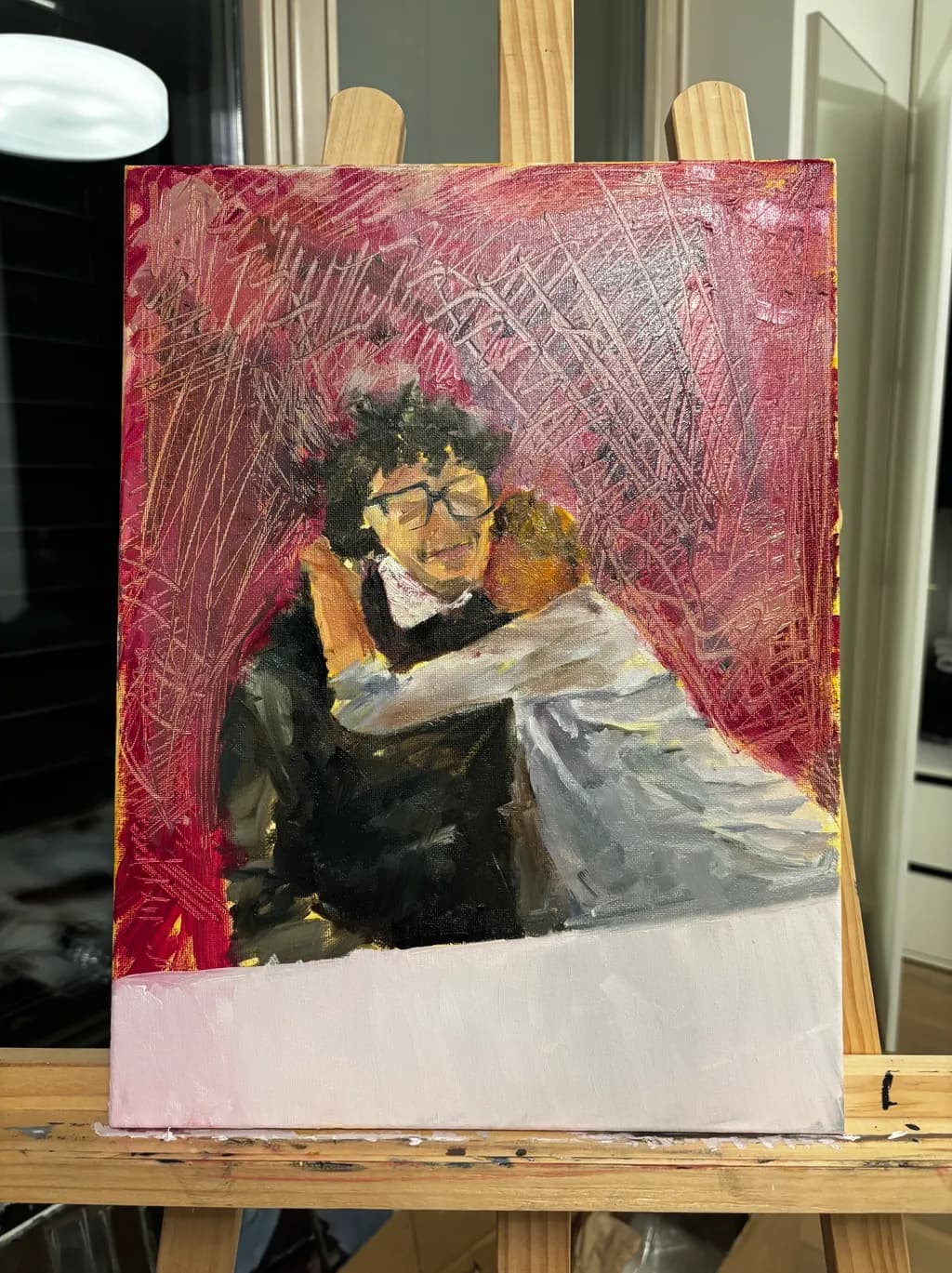 Embrace on Red Canvas