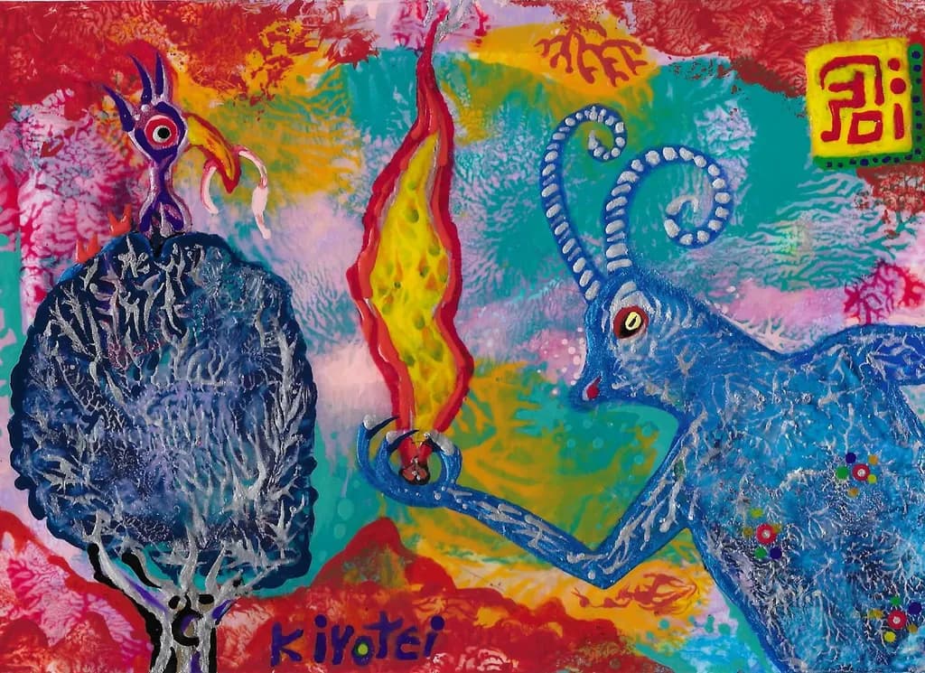 Blue Creature and Tree Flame