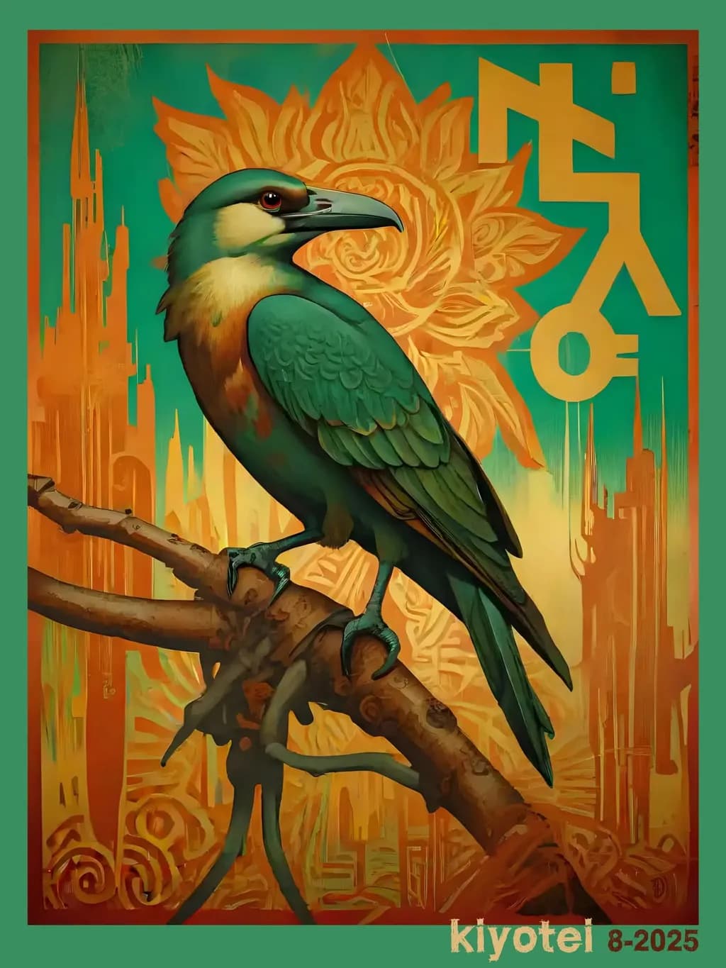 Green Bird on Branch