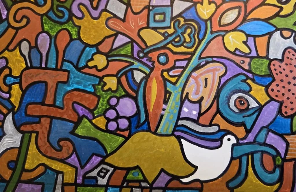 Abstract Garden with Bird
