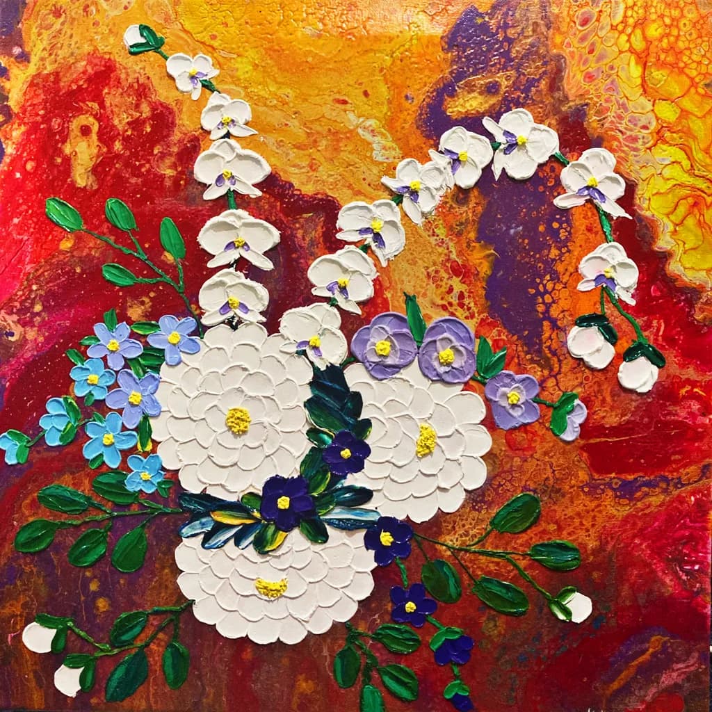 Floral Bouquet on Fiery Background
