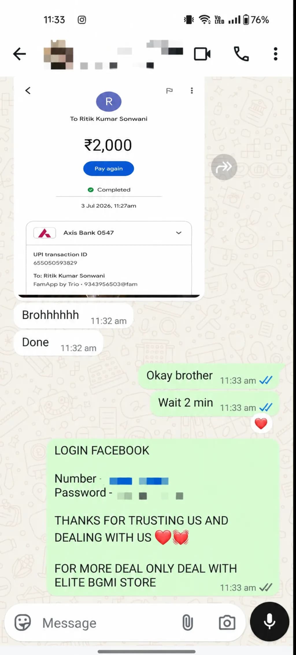 Payment Confirmation Chat