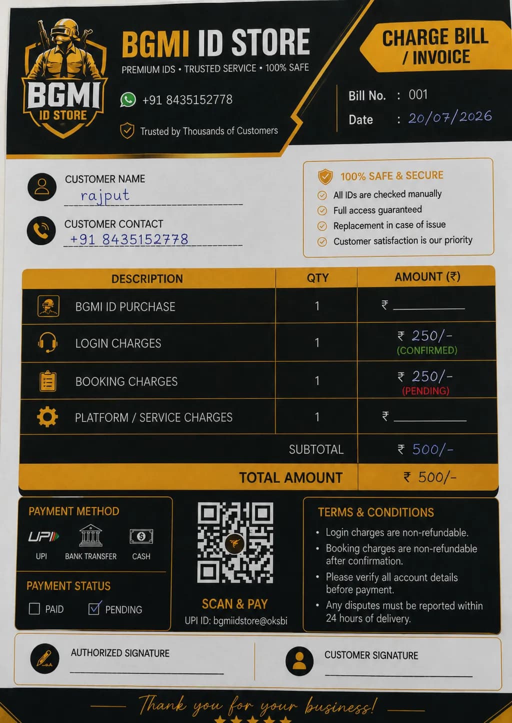 BGMI Invoice Record