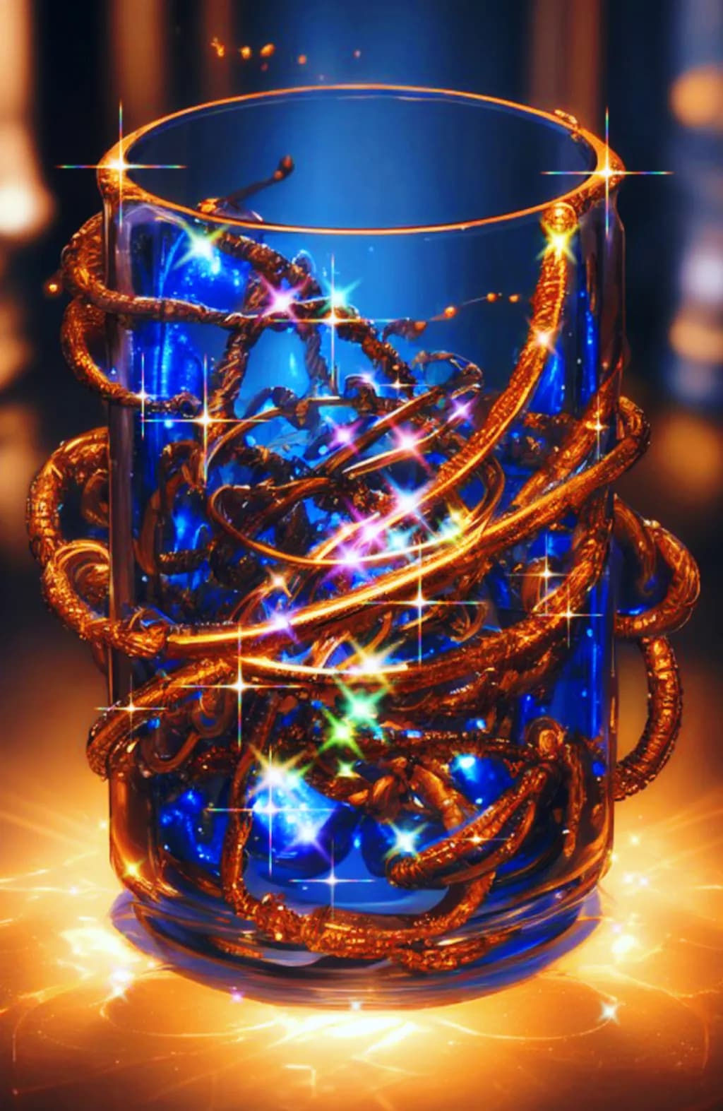 Glass with Golden Spirals