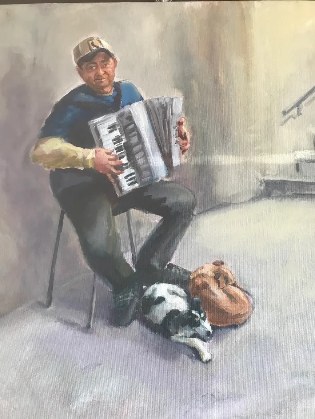 Accordion Player and Dogs
