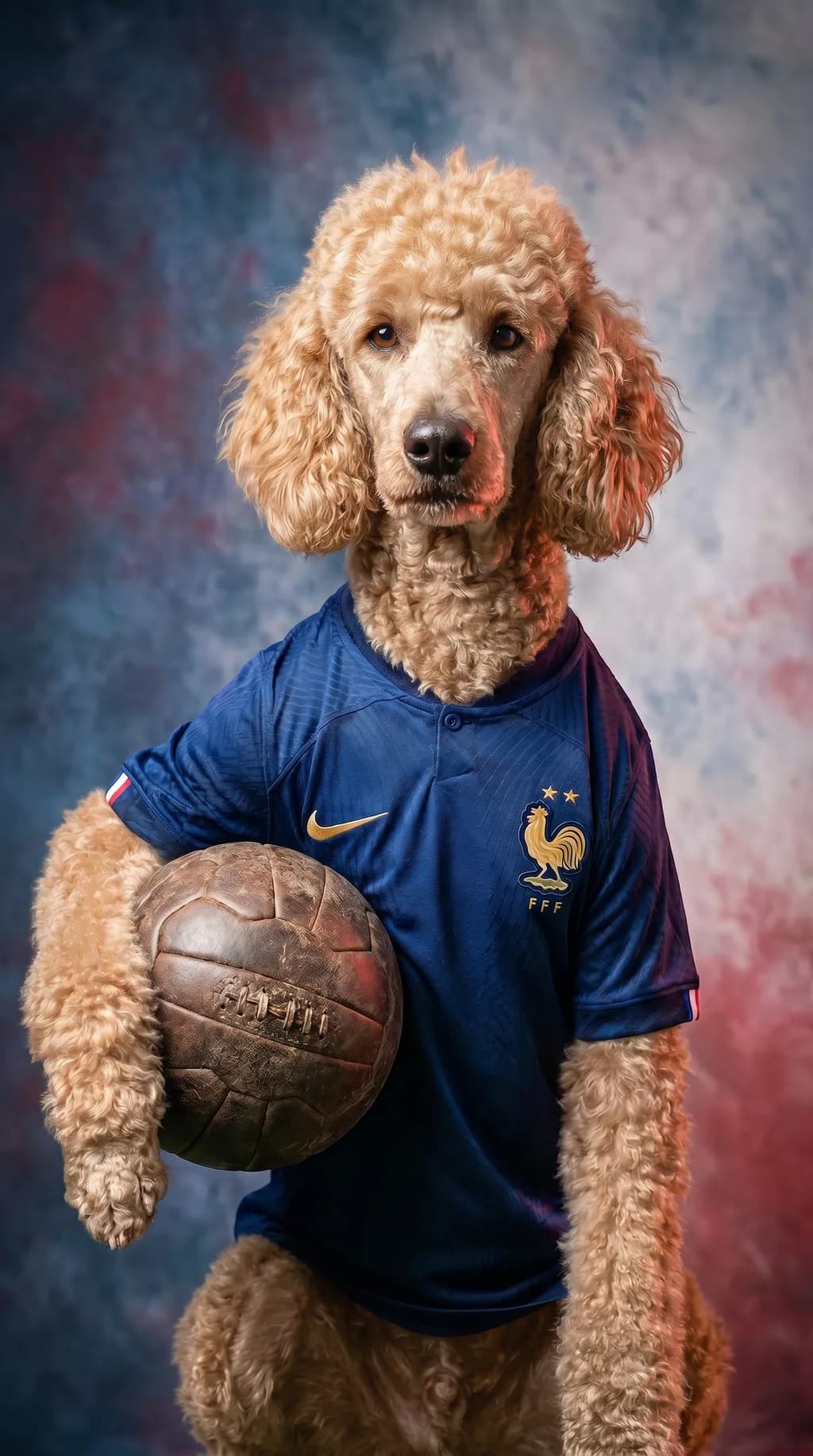 Champagne Poodle with Soccer Ball
