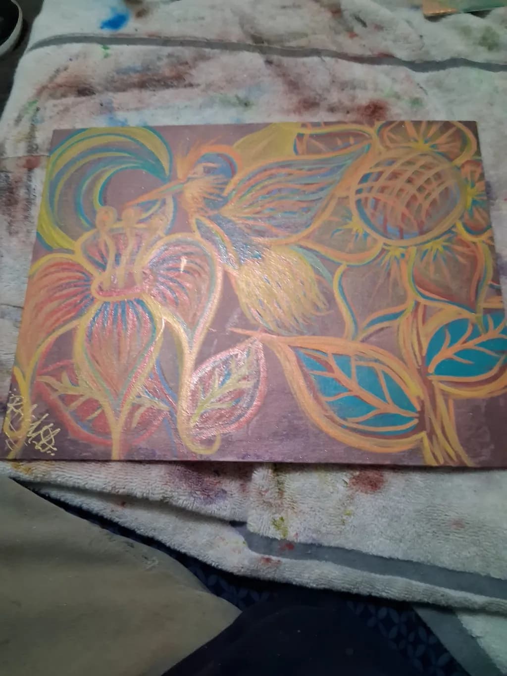 Hummingbird and Flowers
