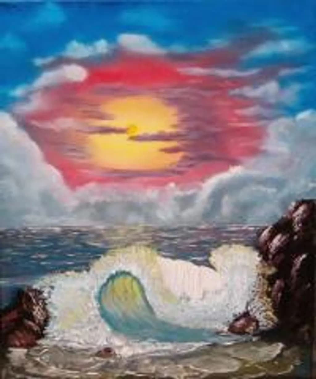 Sunset Over Ocean Waves