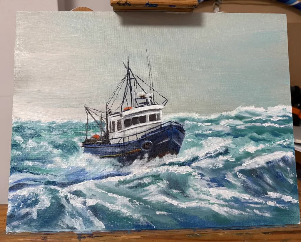 Fishing Boat in Rough Seas