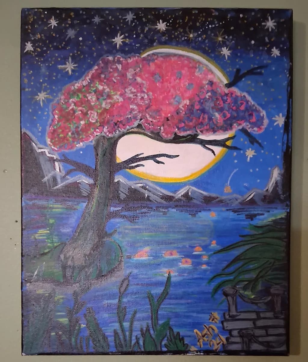 Moonlit Tree and Lake