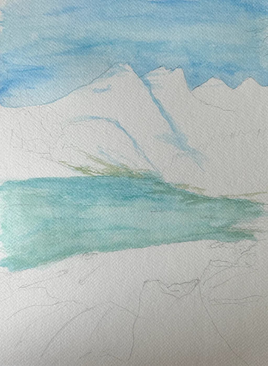 Turquoise Mountain Lake Sketch