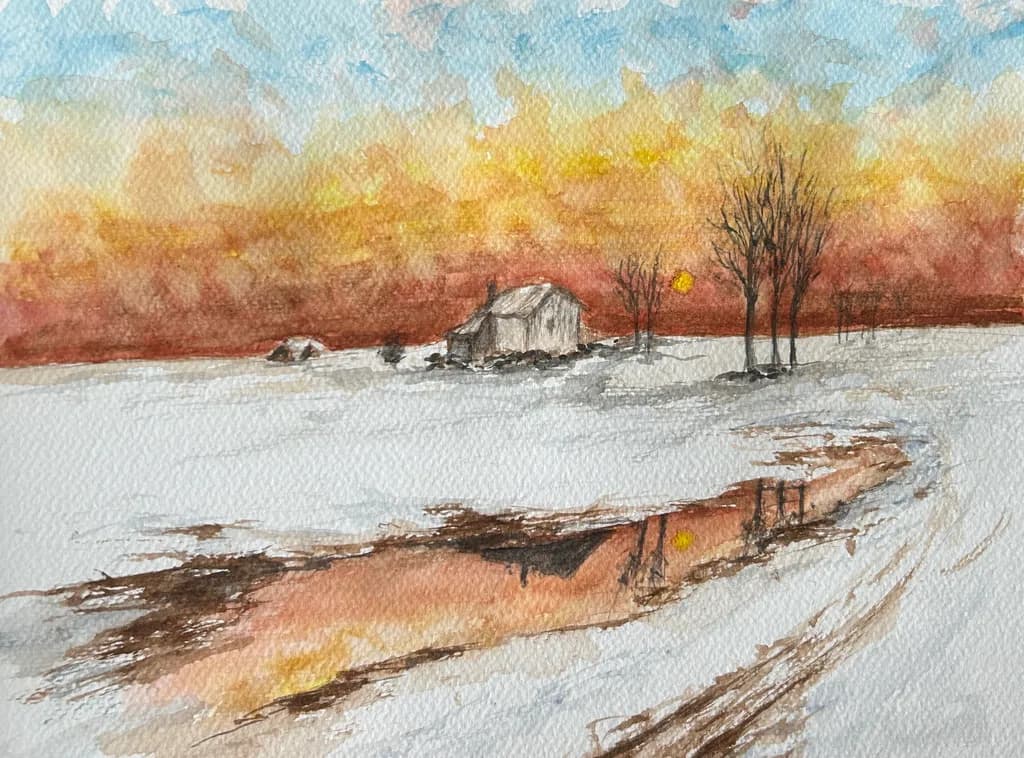 Winter Sunset Cabin