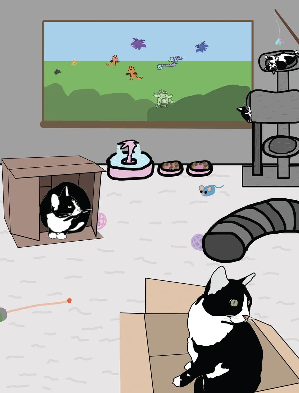 Cats in Boxes Scene