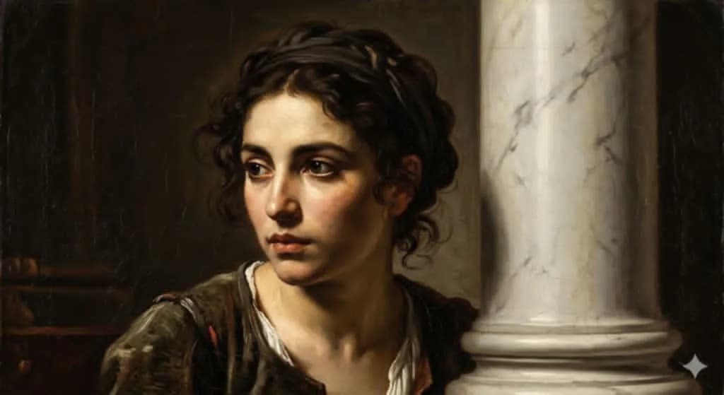 Young Woman and Marble Column