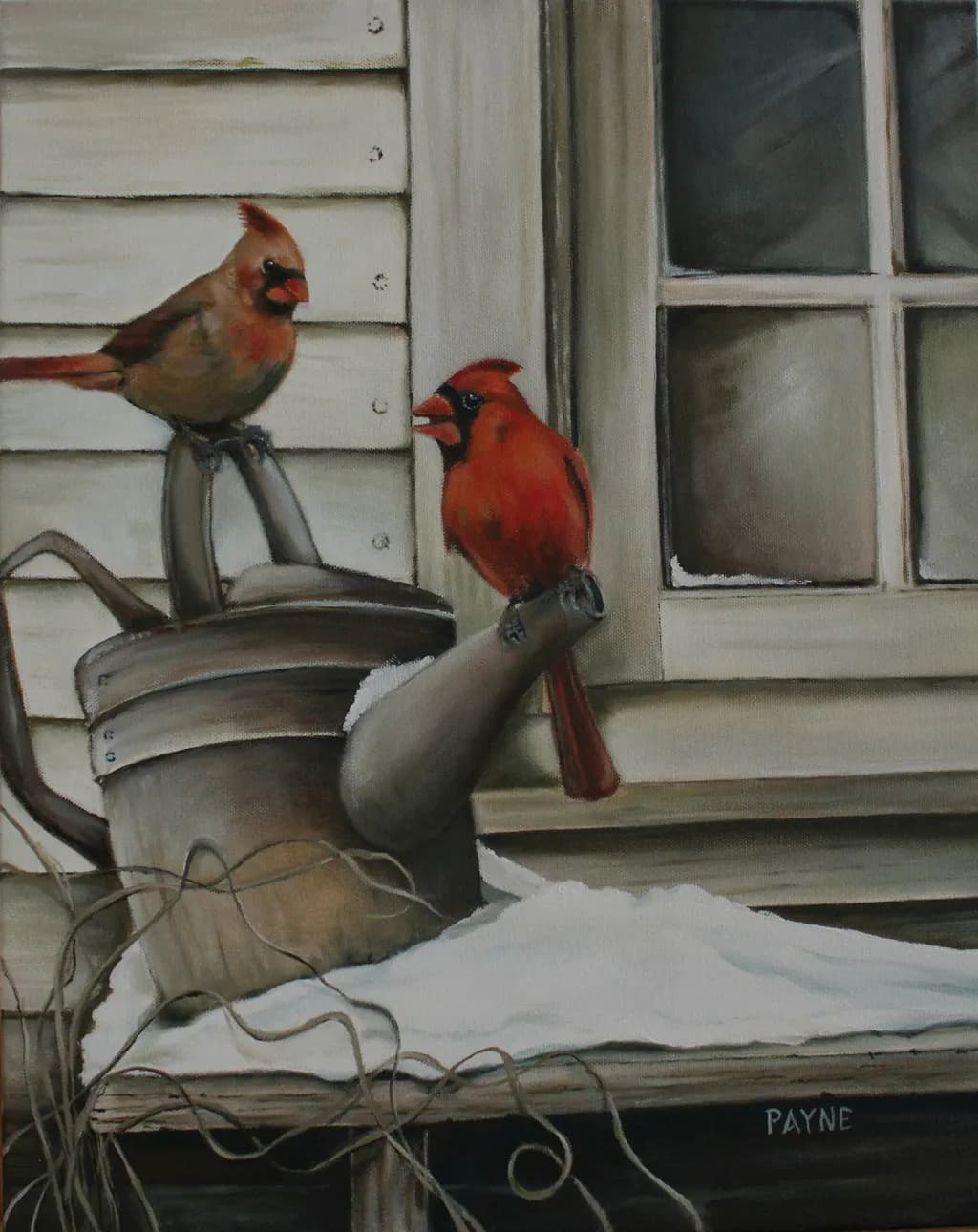 Cardinals on Watering Can