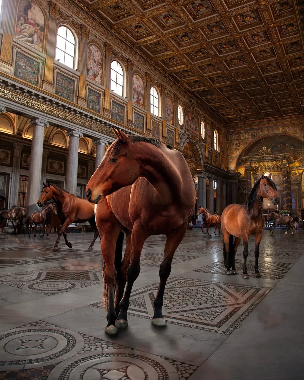 Horses in Ornate Hall