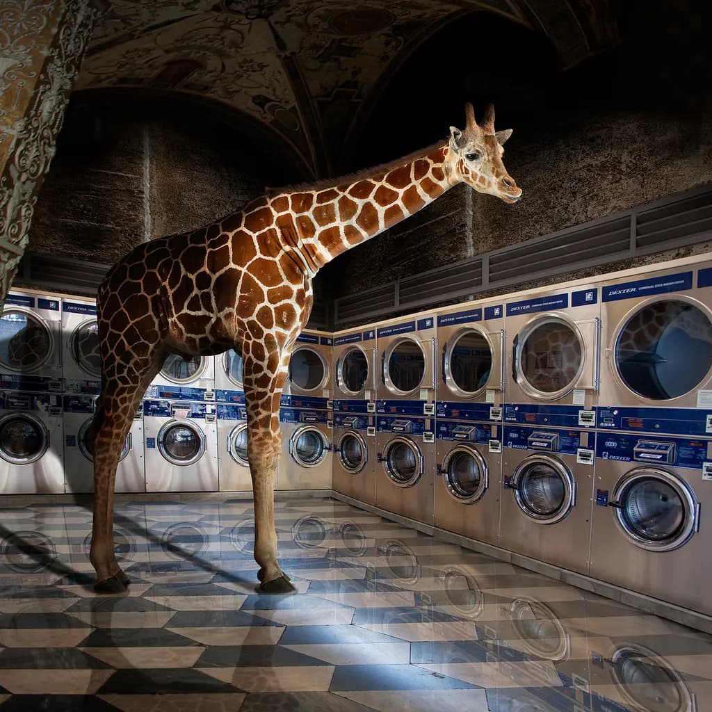 Giraffe in Laundromat