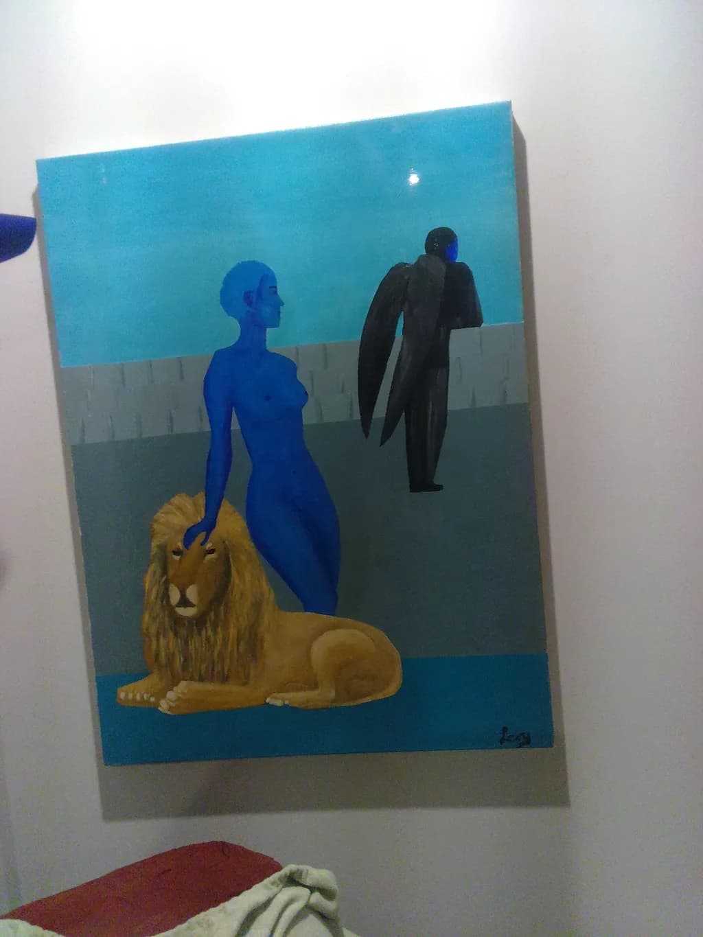 Blue Figure with Lion and Shadow