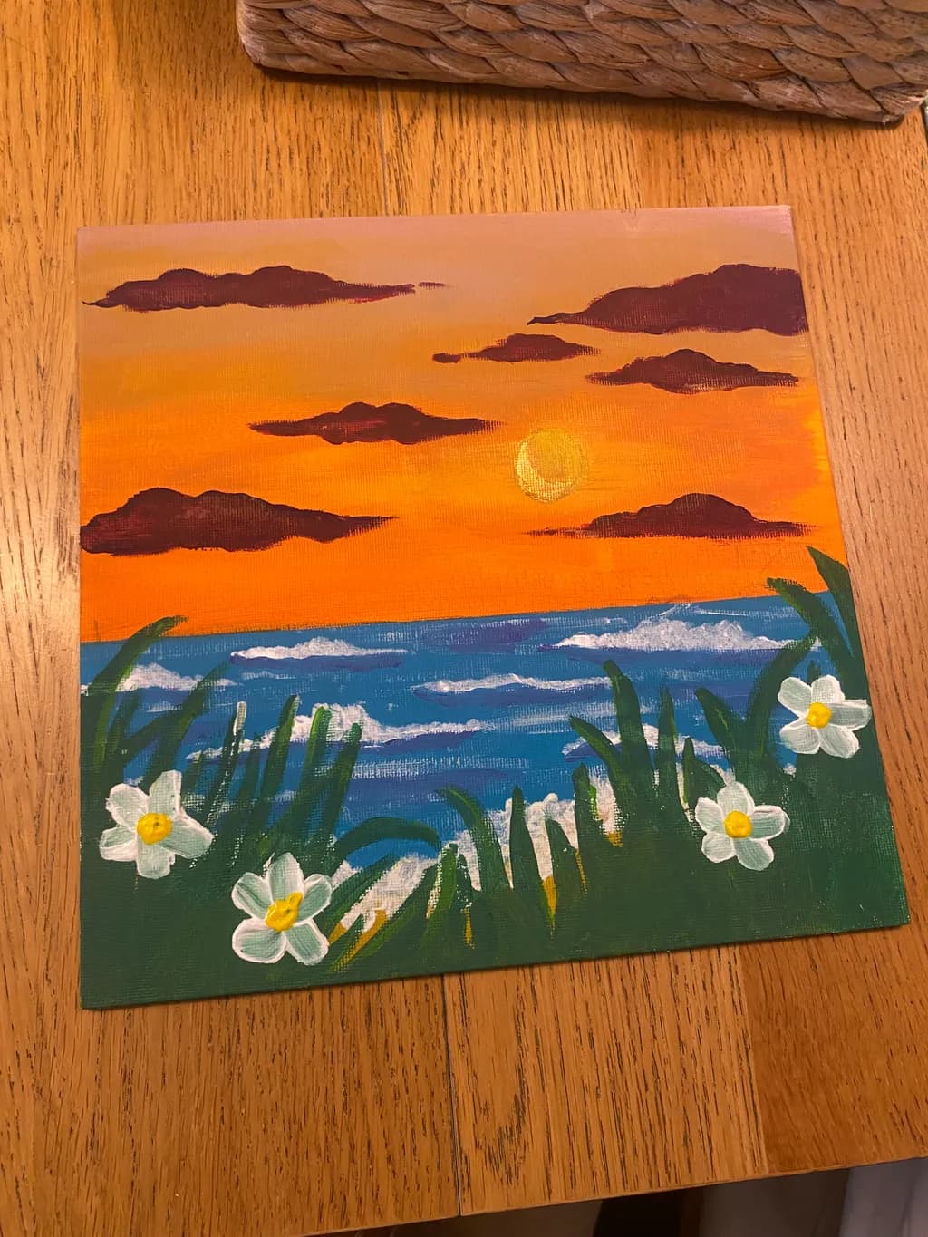 Sunset Over Ocean Flowers