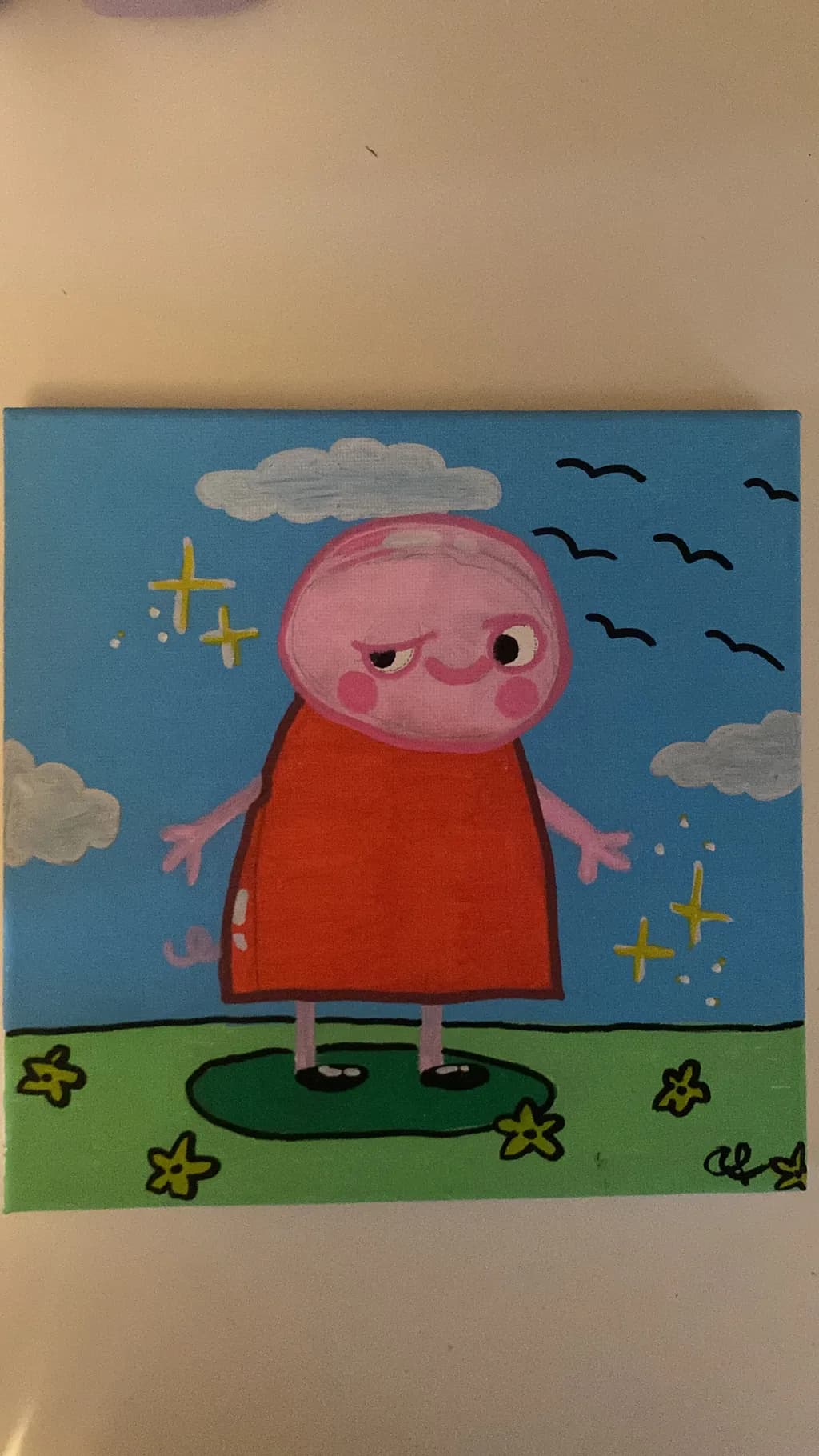 Pink Character on Grass