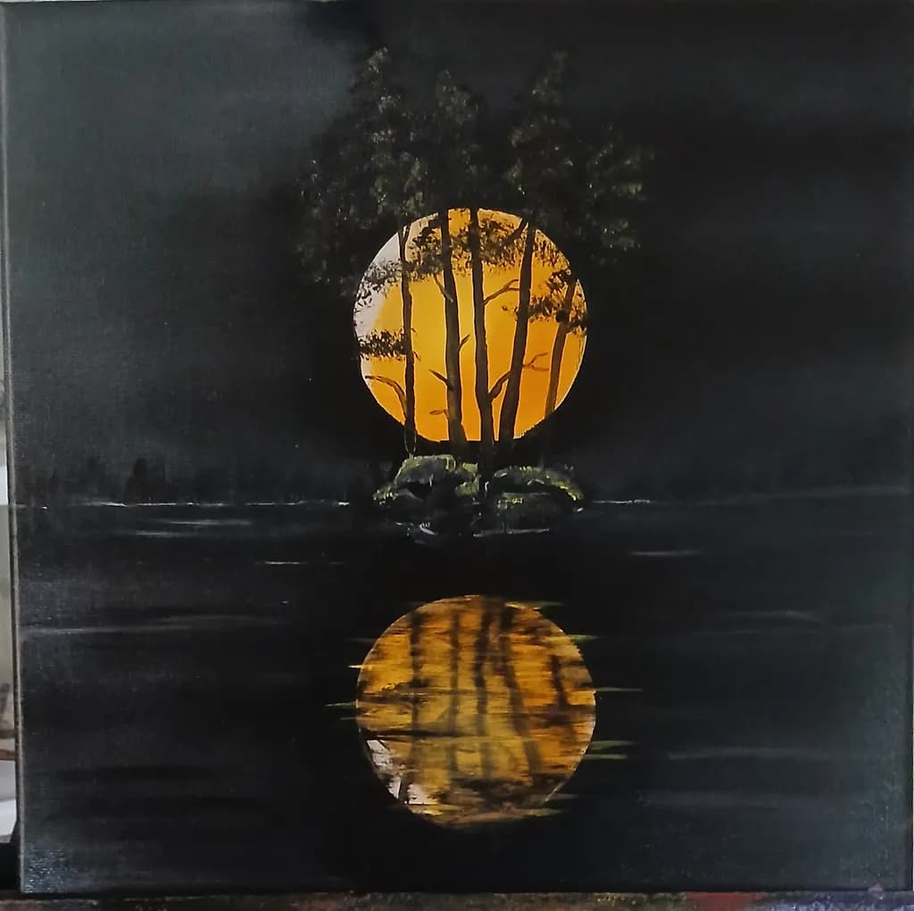 Moonlit Trees Reflection