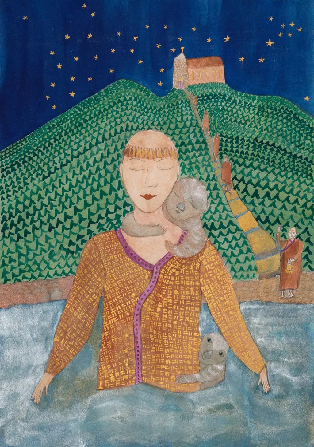 Hill Night with Figures