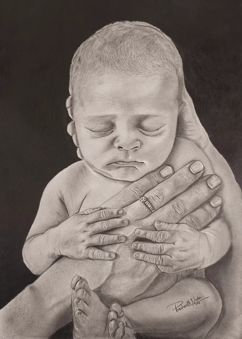 Drawing of Baby and Hands