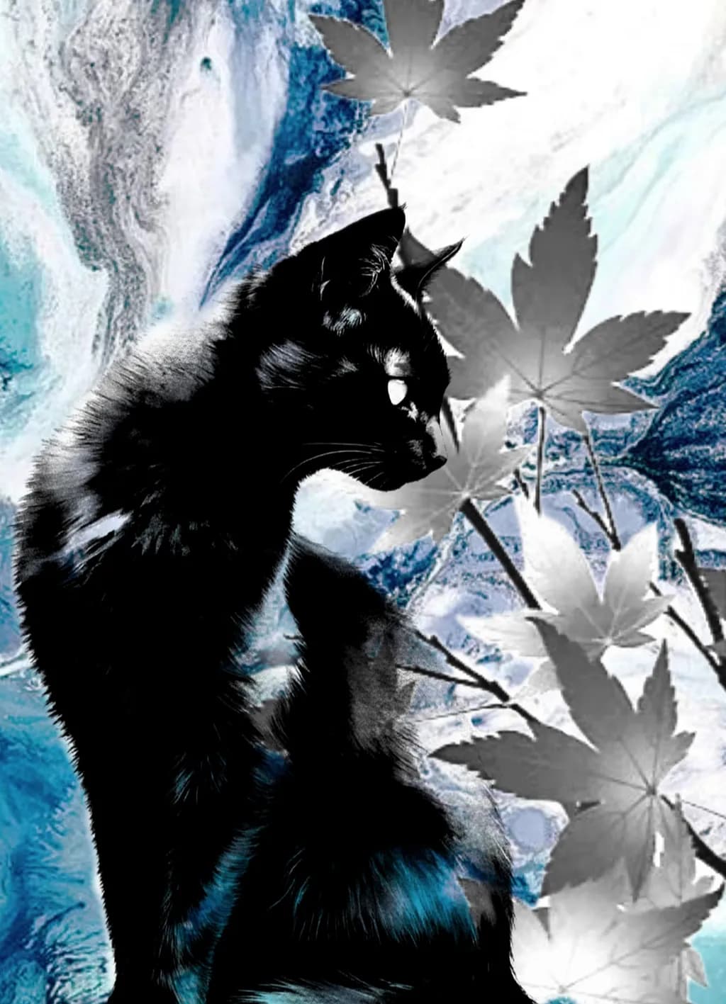 Black Cat and Leaves