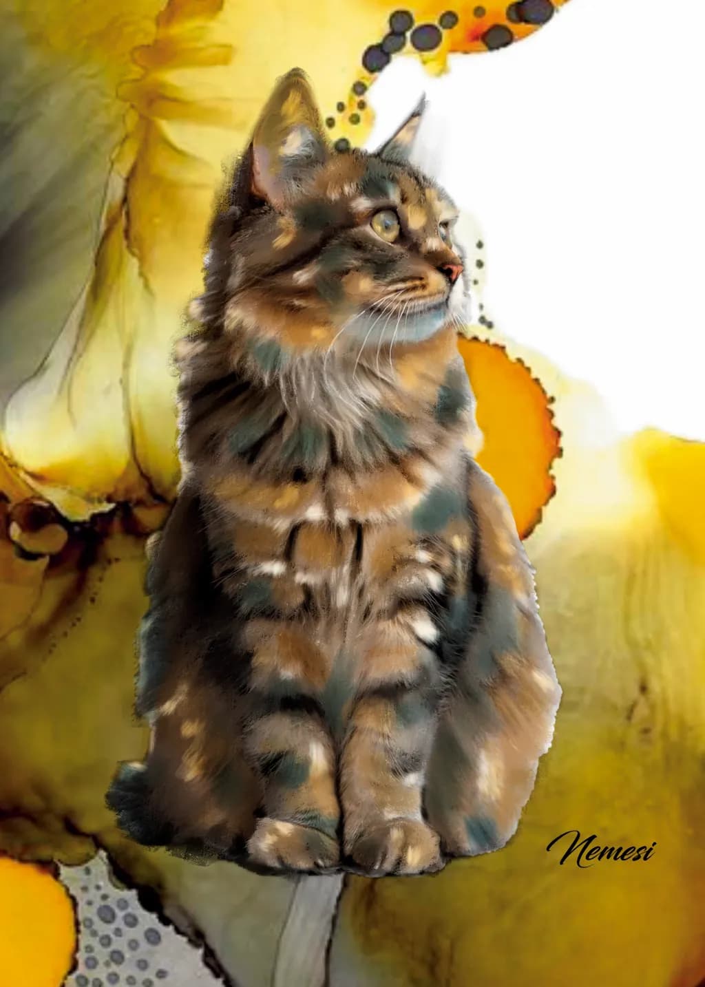 Cat with Yellow Flowers