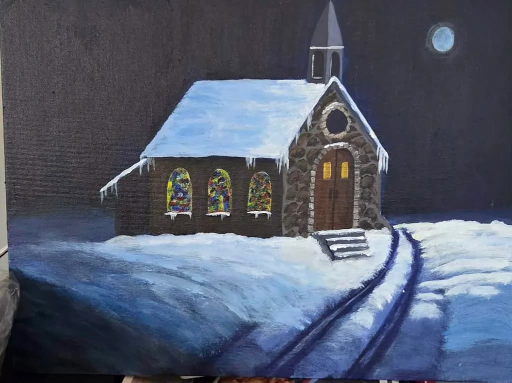 Snowy Church Night