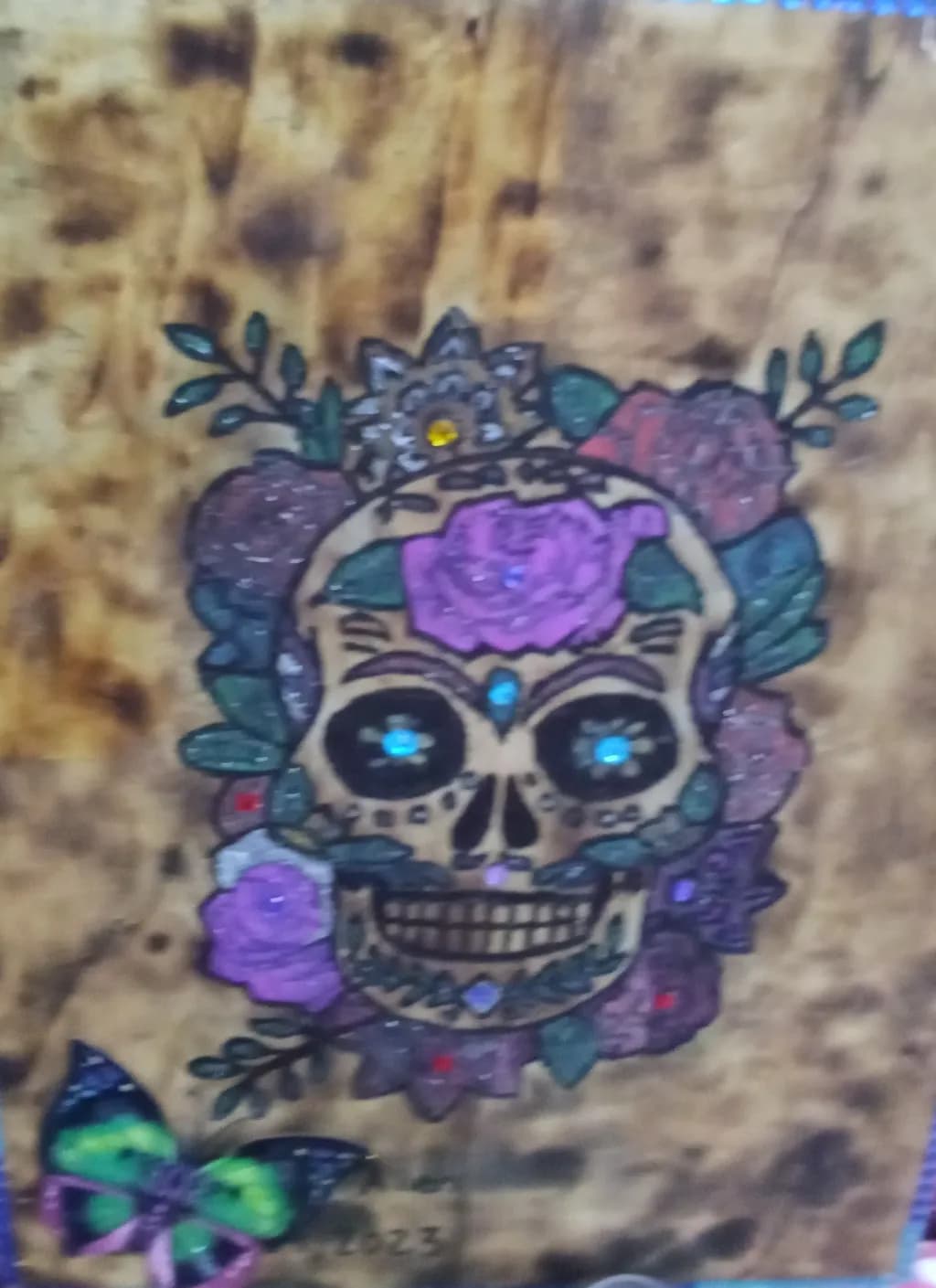 Floral Skull with Butterfly