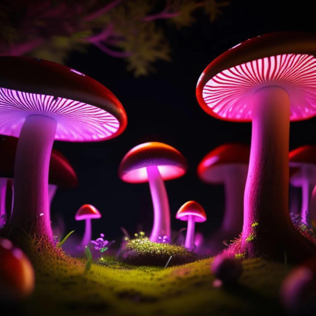 Glowing Mushrooms in Forest