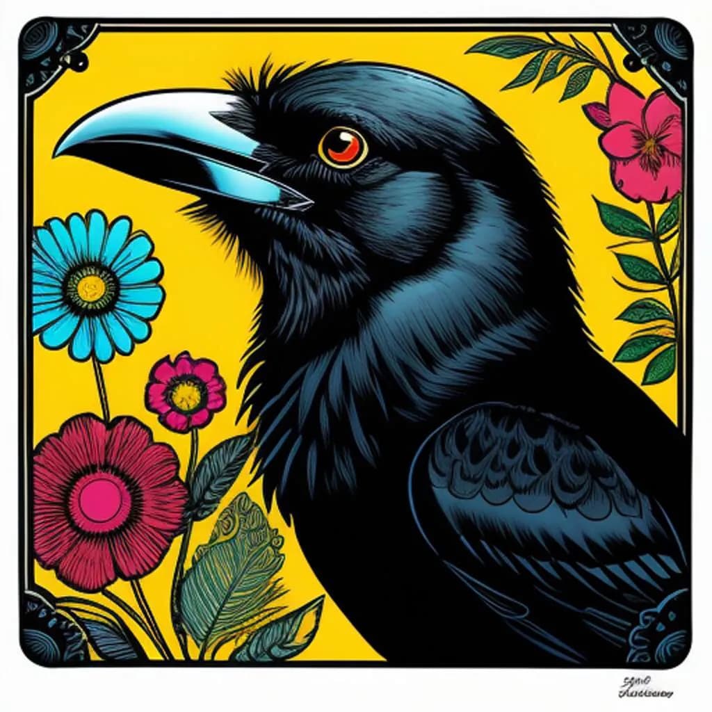 Crow Among Flowers