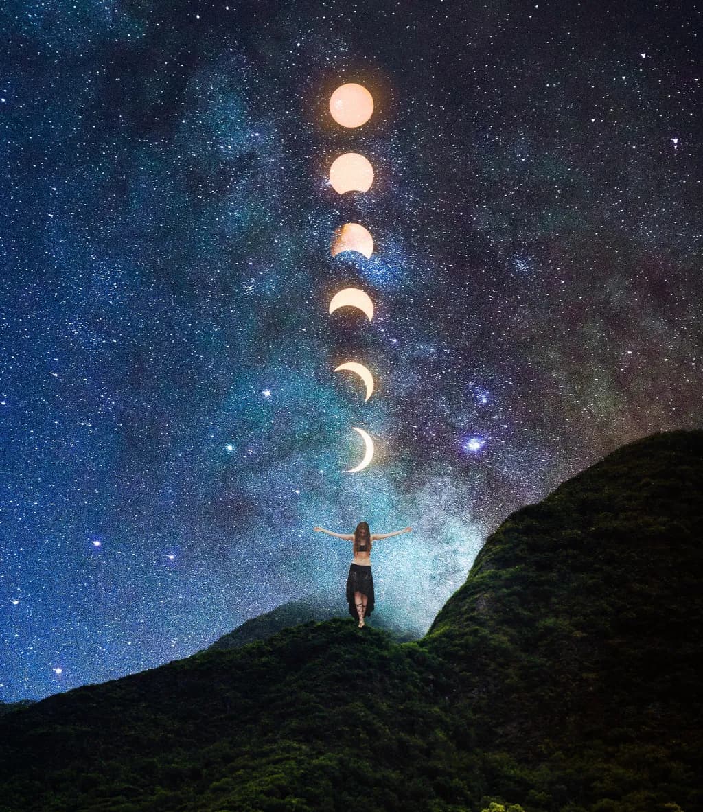 Moon Phases Over Hills