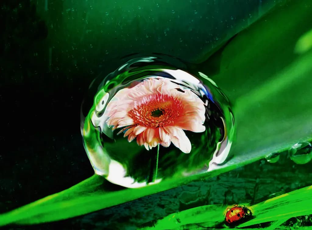 Flower and Ladybug on Leaf