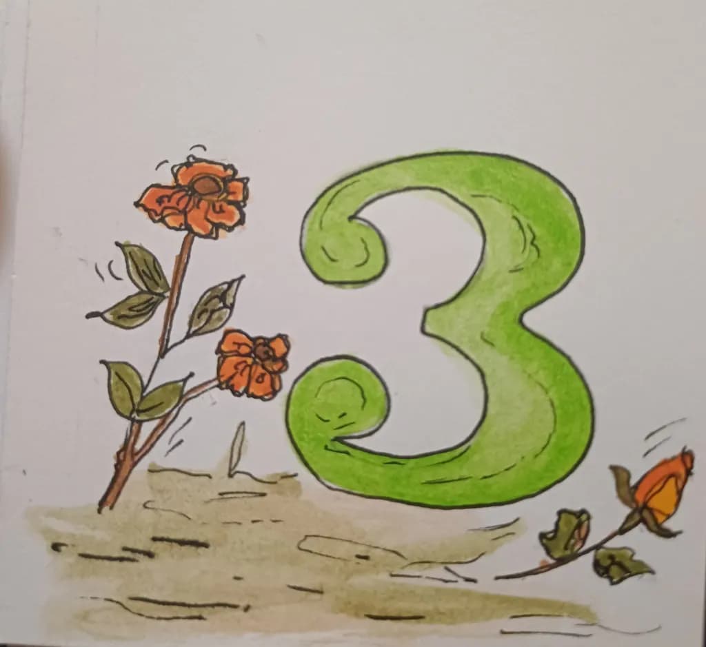 Number 3 with Flowers