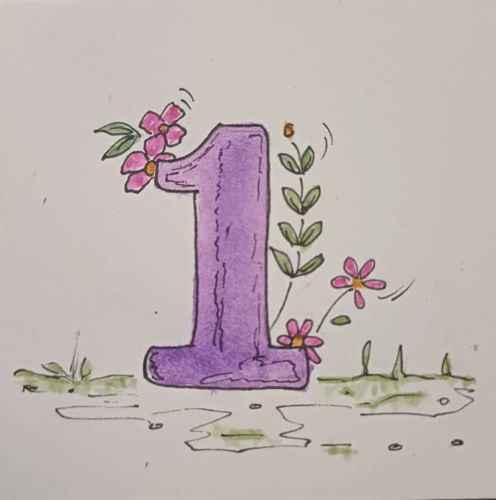 Purple Number One with Flowers
