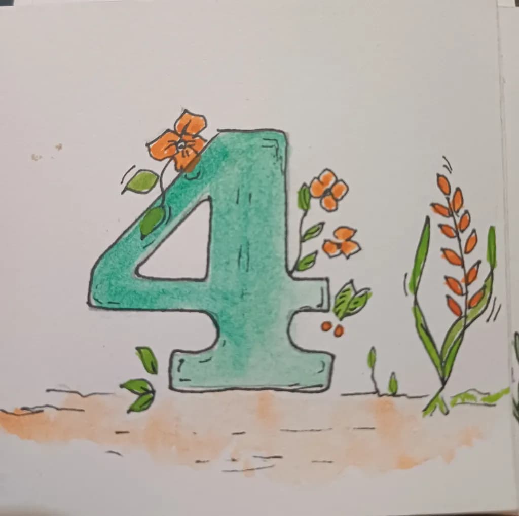 Number 4 with Flowers